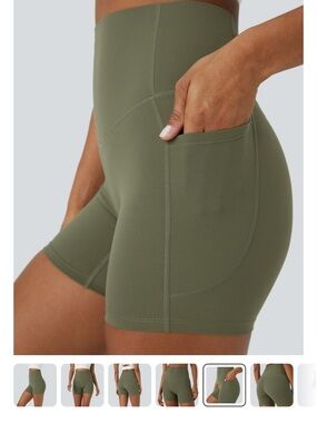 HALARA Olive Green High-Rise Bike Shorts with Side Pocket